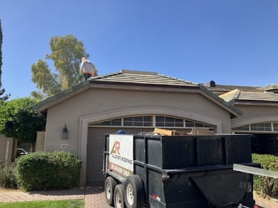 Professional Residential Roofing Service Contractor Trailer On Site For Roof Inspection And Repair
