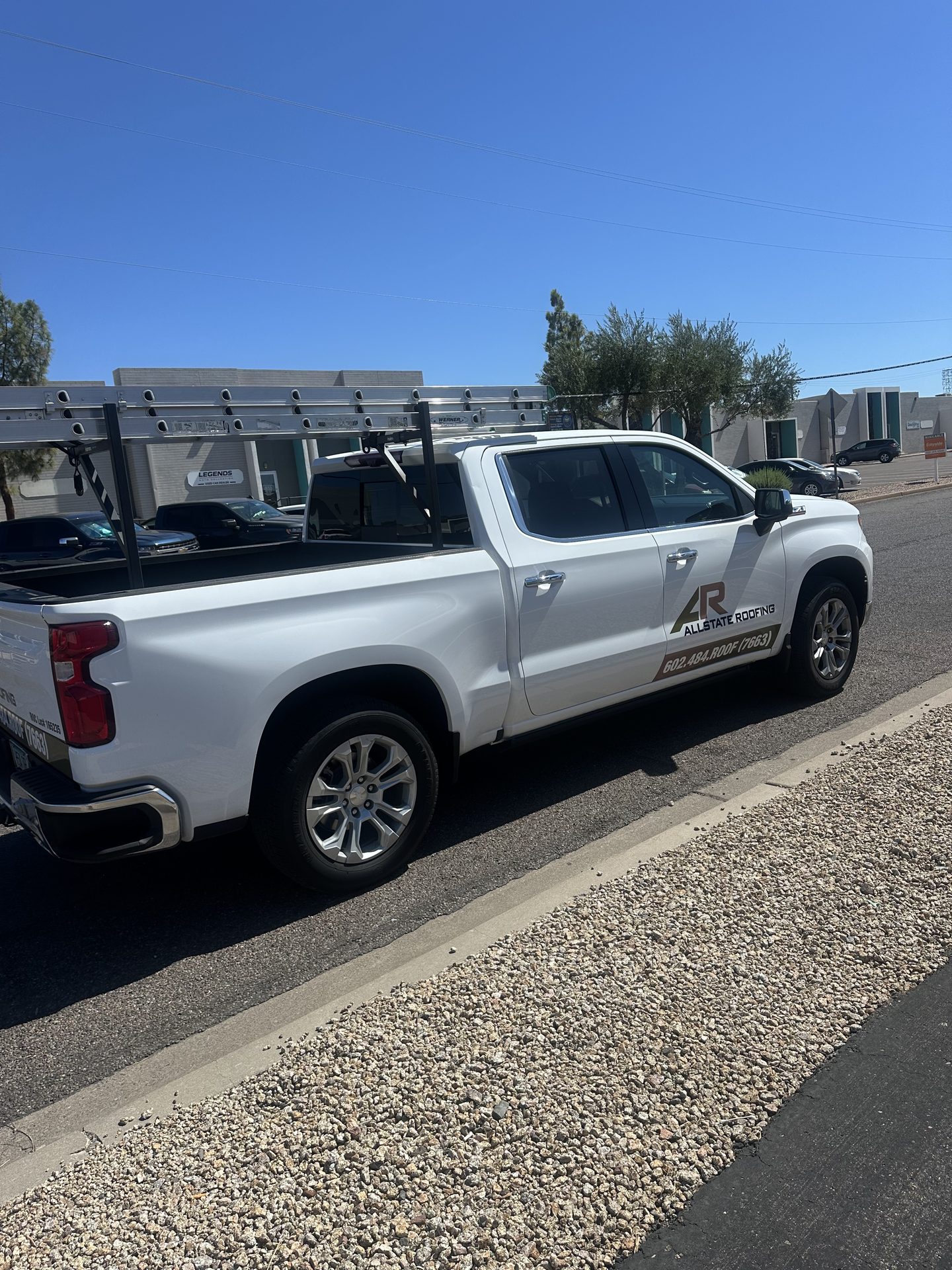 Allstate Roofing Service Truck Allstate Roofing service truck with ladder rack